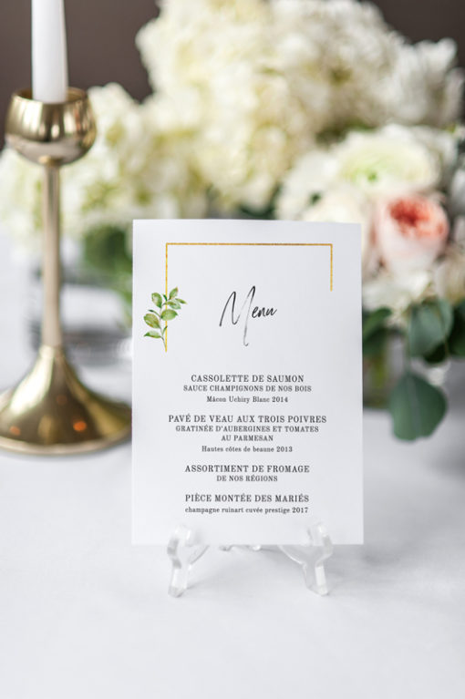 Menu Mariage. Thème chic et nature.