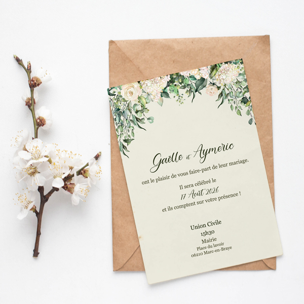 Carte d'invitation mariage ou fête à gratter - fleur champêtre