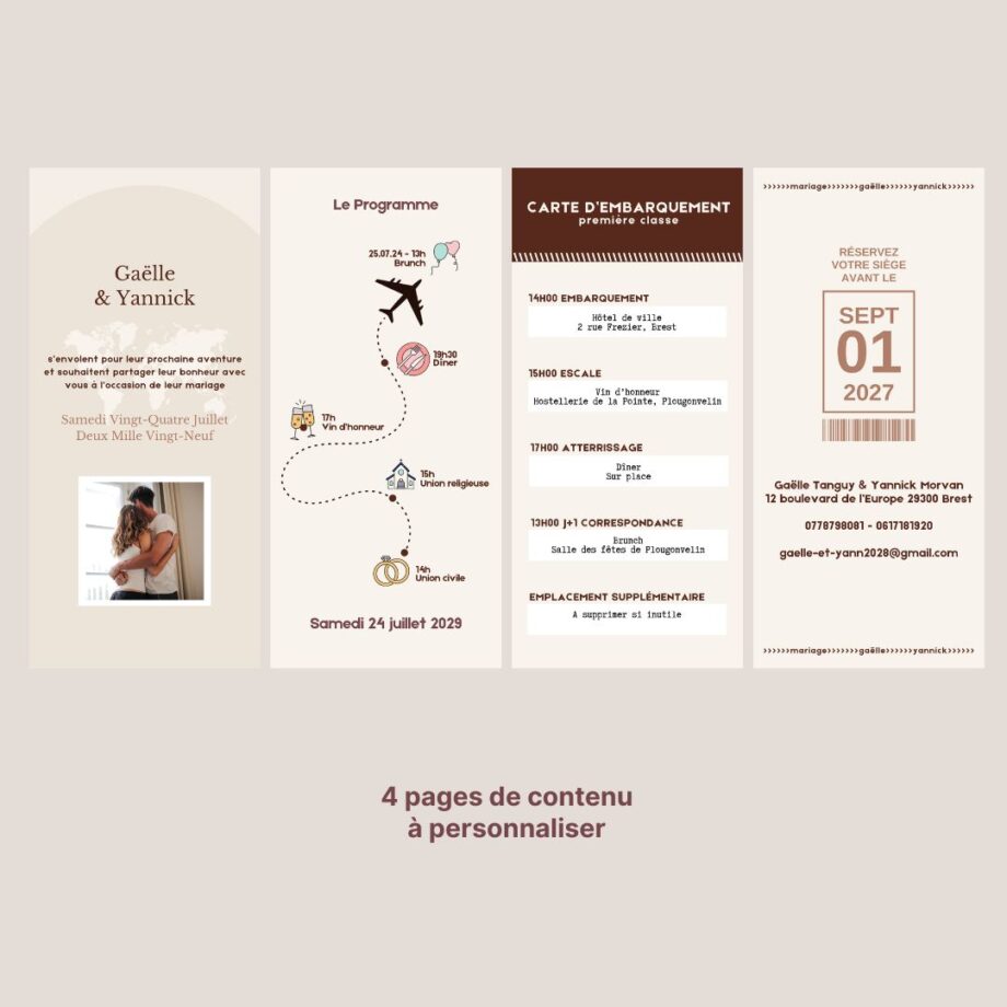 Faire-part mariage virtuel Escapade PDF à scroller