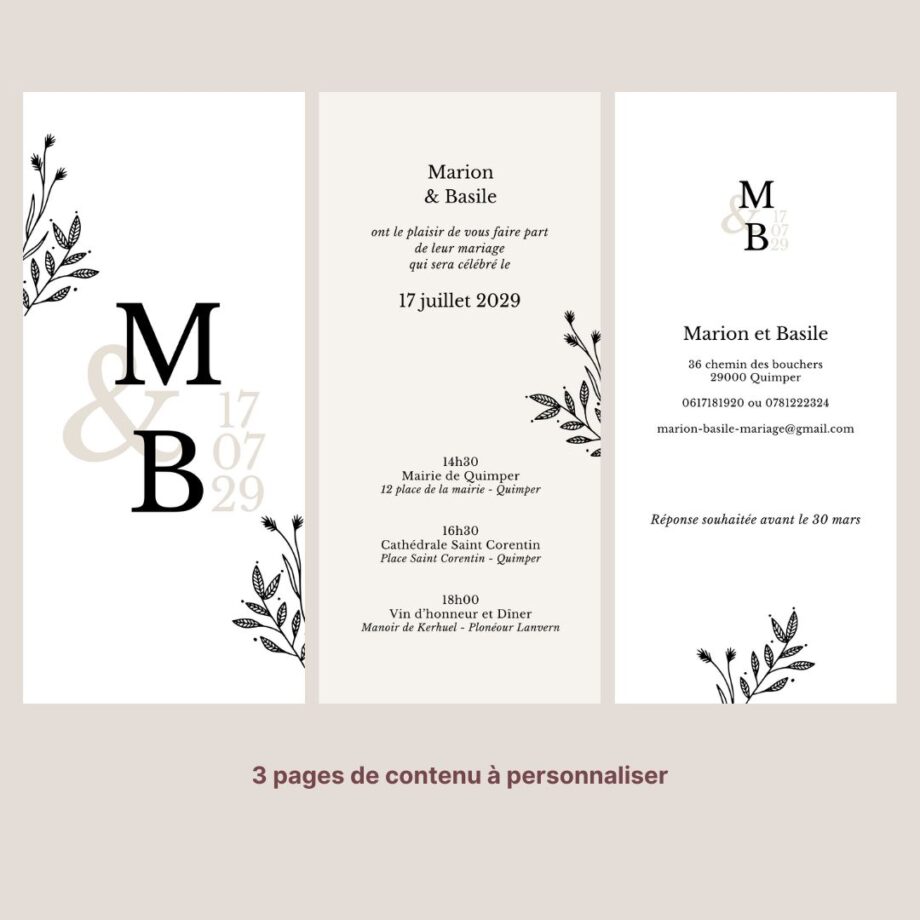 Faire-part mariage virtuel Noir & Blanc PDF à scroller