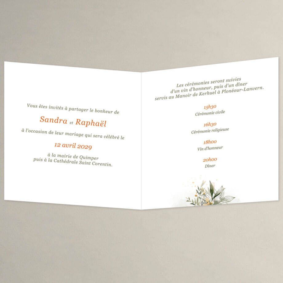 Faire-part Mariage Orange & Olive