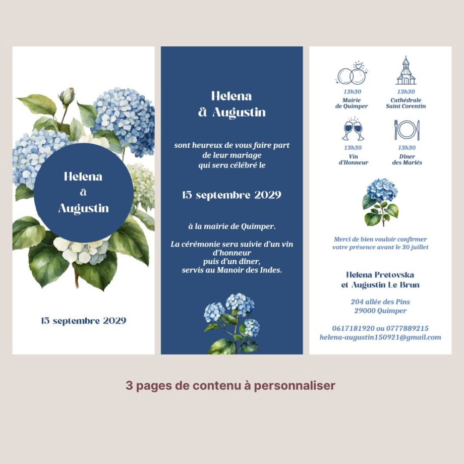 Faire-part mariage virtuel Hortensia PDF à scroller