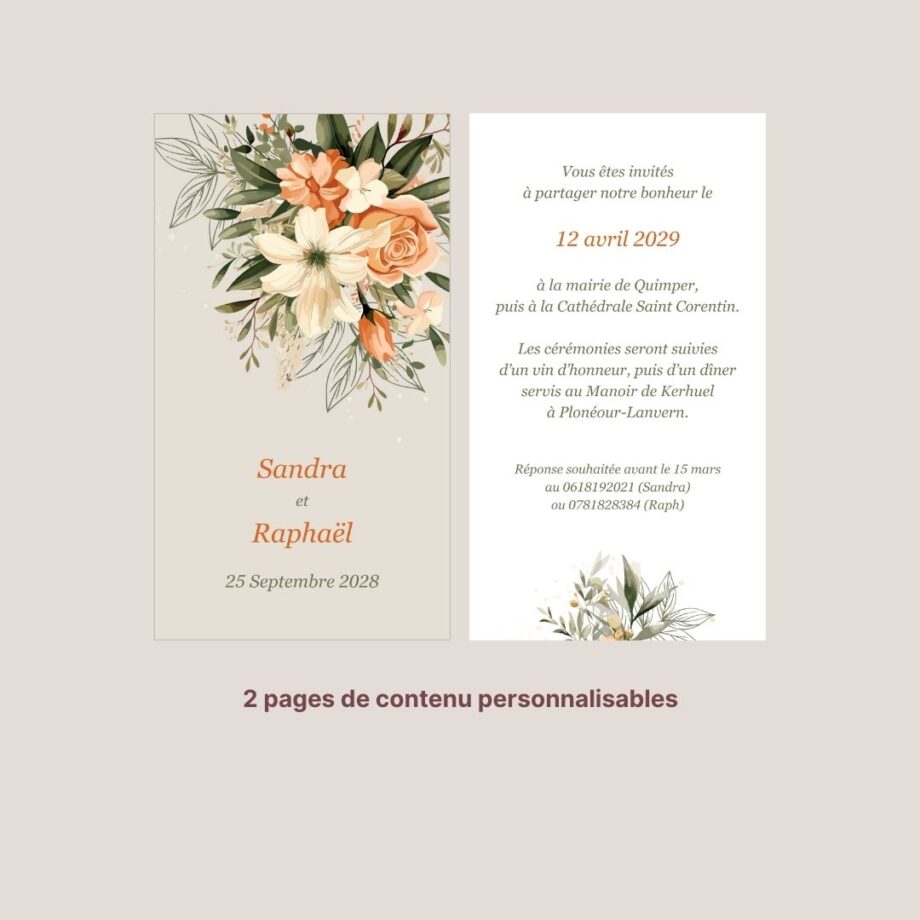 Faire-part mariage virtuel Orange & Olive (animé)