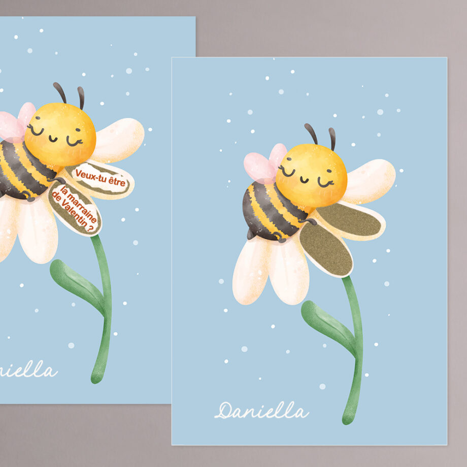 Carte à gratter demande Parrain/Marraine Petite abeille