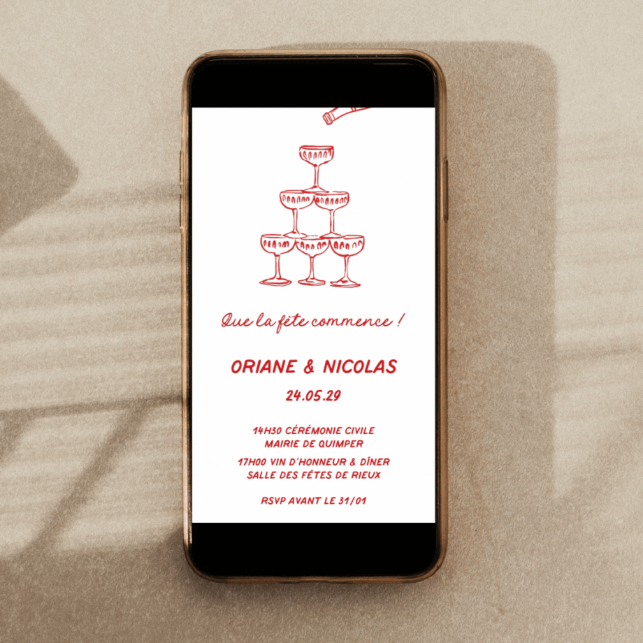 Faire-part mariage virtuel Champagne ! (avec ou sans animation)