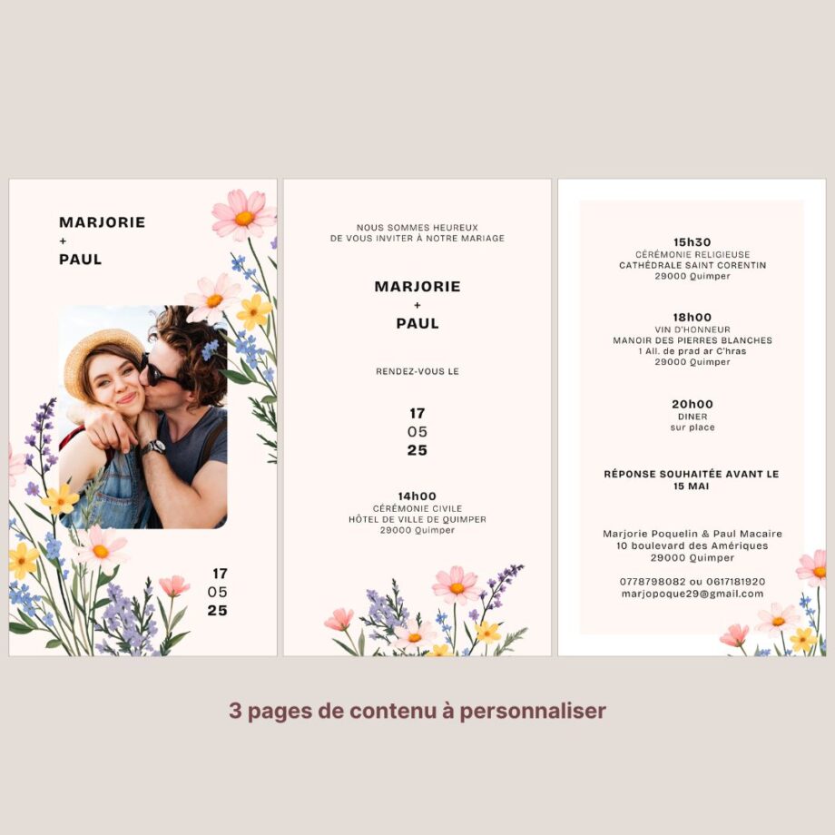 Faire-part mariage virtuel Fleurs sauvages