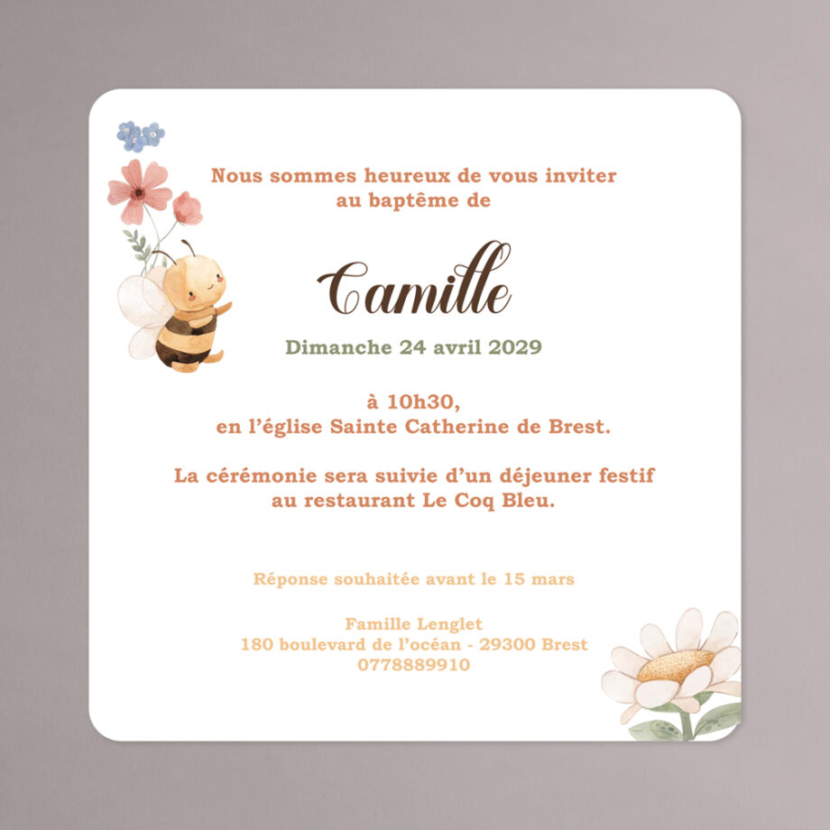 Invitation baptême Petite Abeille