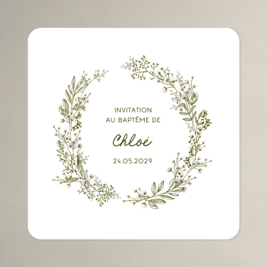 Invitation baptême Gypsophile