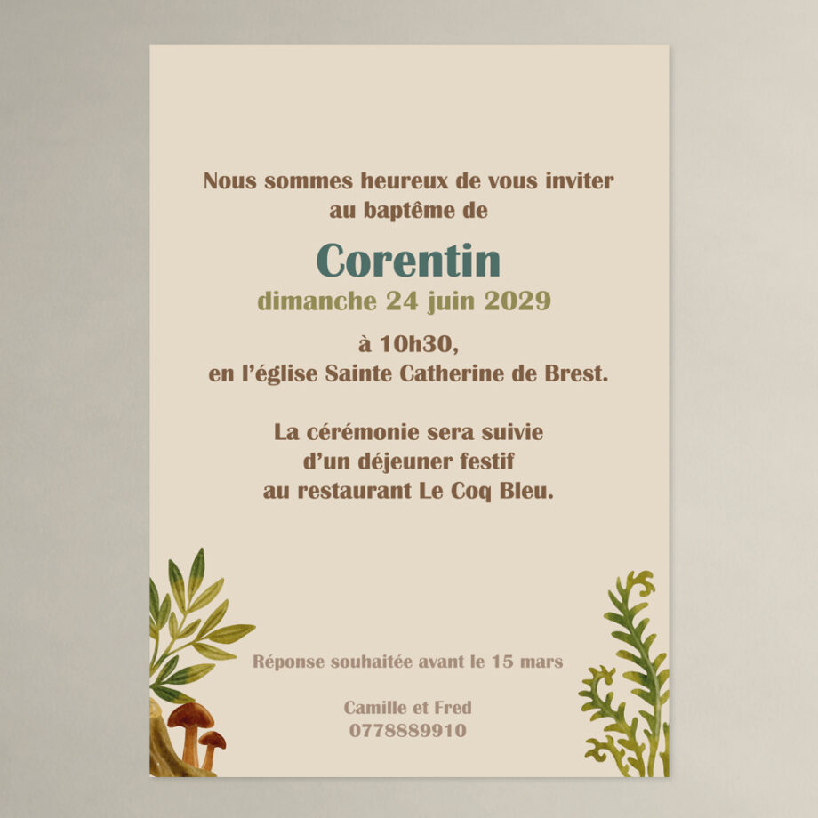 Invitation baptême Petit Faon