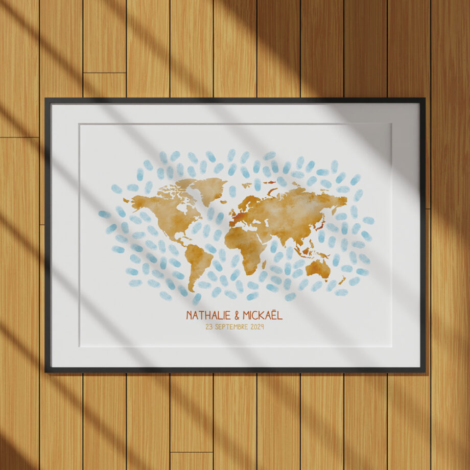 Affiche à empreintes Carte du monde Aquarelle