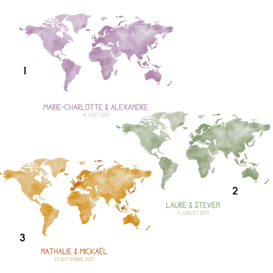 Affiche à empreintes Carte du monde Aquarelle