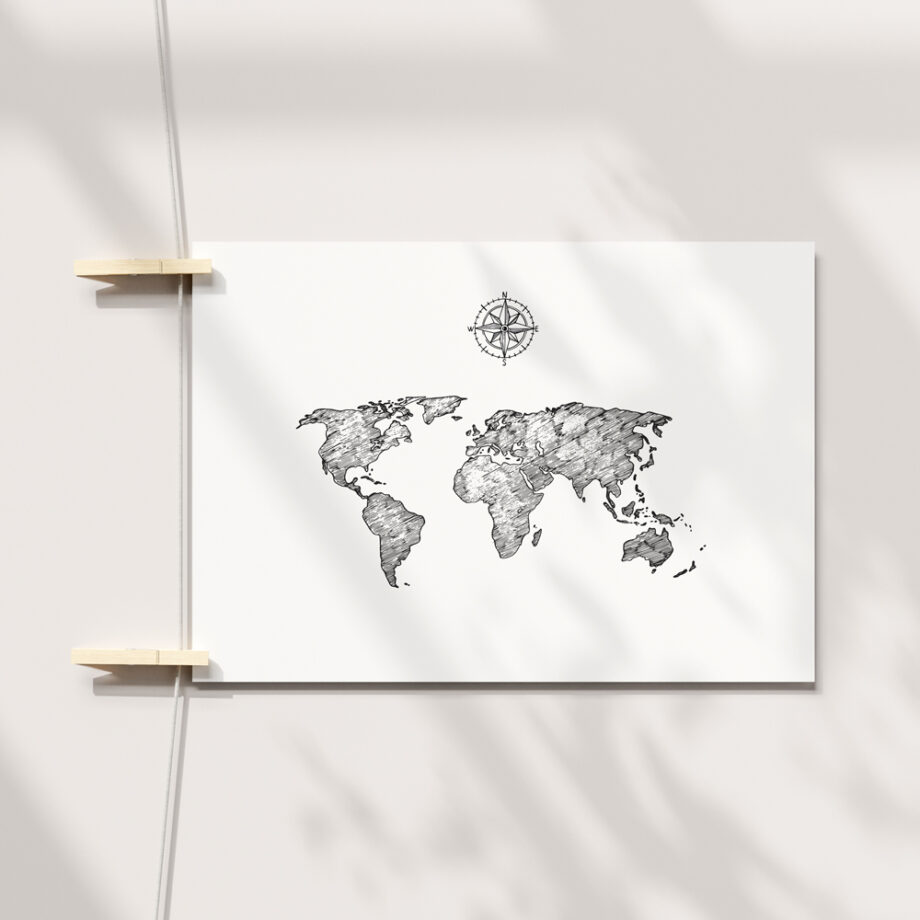 Affiche à empreintes Carte du monde Esquisse