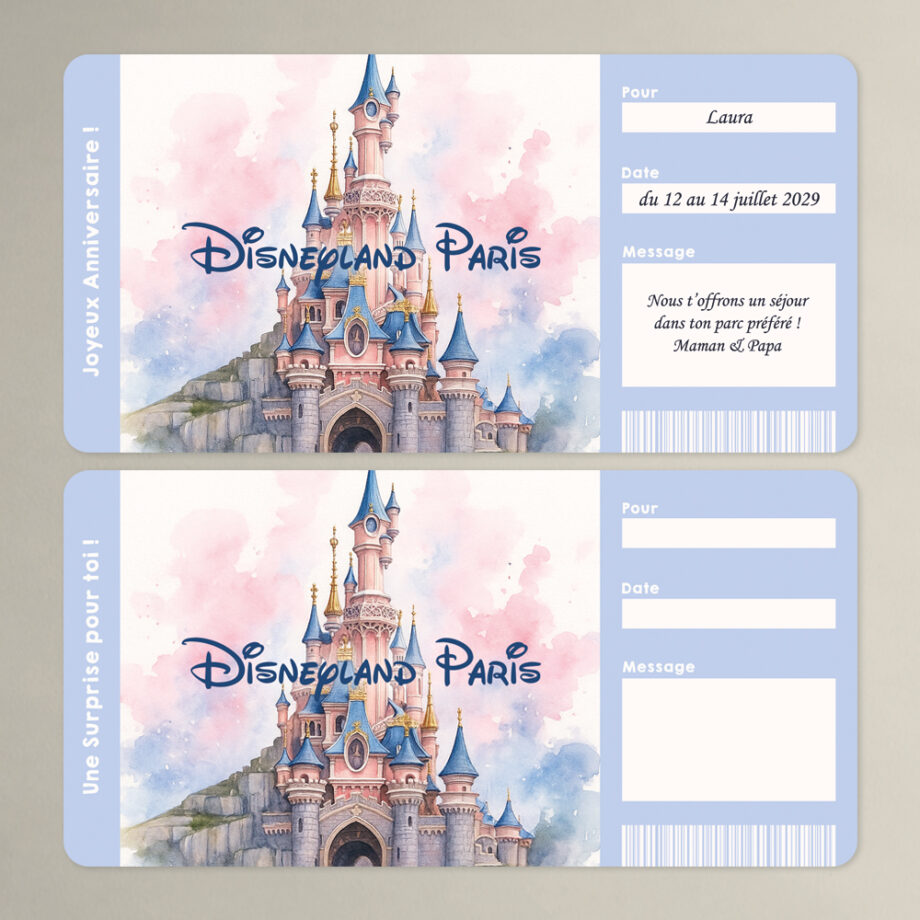 Faux Ticket Annonce Surprise Séjour Disneyland Rêverie